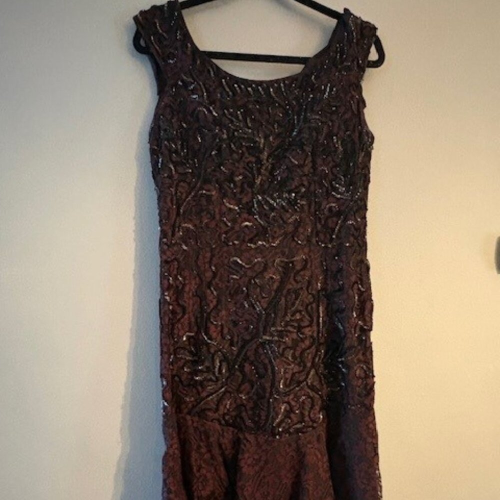 Vintage 1960's Era Beaded Cocktail Dress - Black and Wine Red Size 4